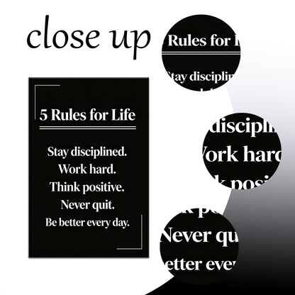 PSYYSP Motivational Wall Decor Office 5 Rules For Life Inspirational Poster For Office Men Women Success Quotes Canvas Wall Art Framed Modern Daily Discipline Sign Office Decorations 12x18 Inch