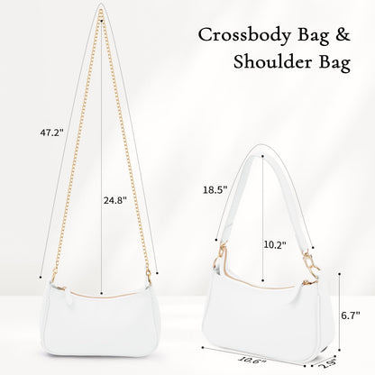 Uygafly Purses for Women Shoulder Bag and Handbags,Small Leather Purse with Removable Straps - White
