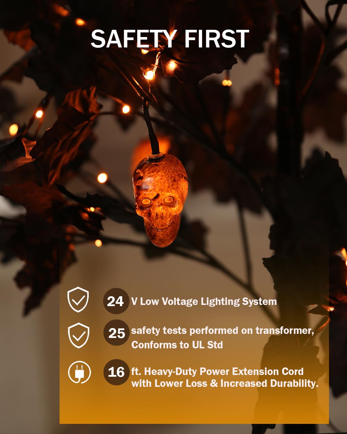 TYBEEU Halloween Decor Set – 4ft, 5ft & 6ft Black Maple Trees with 384 LED Lights, 24 Skull Lights & Spiders, Dimmable Timer, 16ft Cord, Indoor & Outdoor Decoration