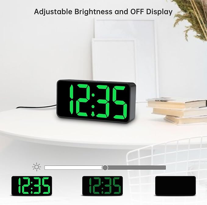 DreamSky Small Digital Alarm Clock for Bedroom with Large Big Numbers | Electric Bedside Desk Clock with USB Charging Port, Brightness Dimmer, Adjustable Alarm Volume, USB-C Adapter Powered