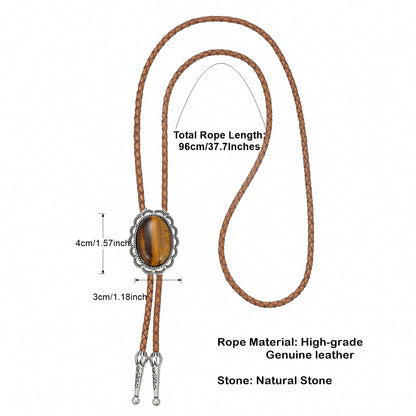 Joxevyia Western Bolo Tie for Men Women Tiger Eye Stone Cowboy Leather Necktie Vintage Accessories Adjustable Flip Clip