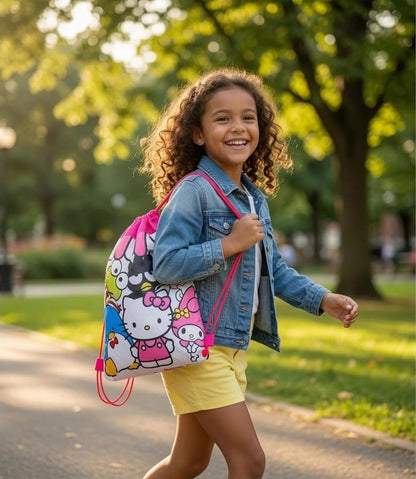 Hello Kitty Party Favor Bags Set - Bundle with 6 Drawstring Bags for Kids with Stickers and More | Hello Kitty Birthday Party Supplies