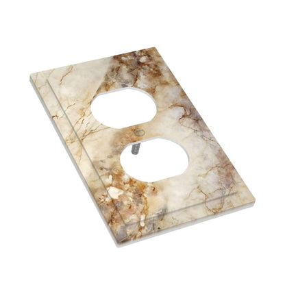 Brown And White Slab Marble Luxurious Printing Outlet Covers 1 Gang Duplex Light Switch Cover Decorative Switch Plates Electrical Receptacle Faceplate Wall Plate for Bathroom Kitchen Decor