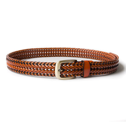 ECHAIN Men Braided Woven Genuine Leather Belt (Waist:34-36, Brown)