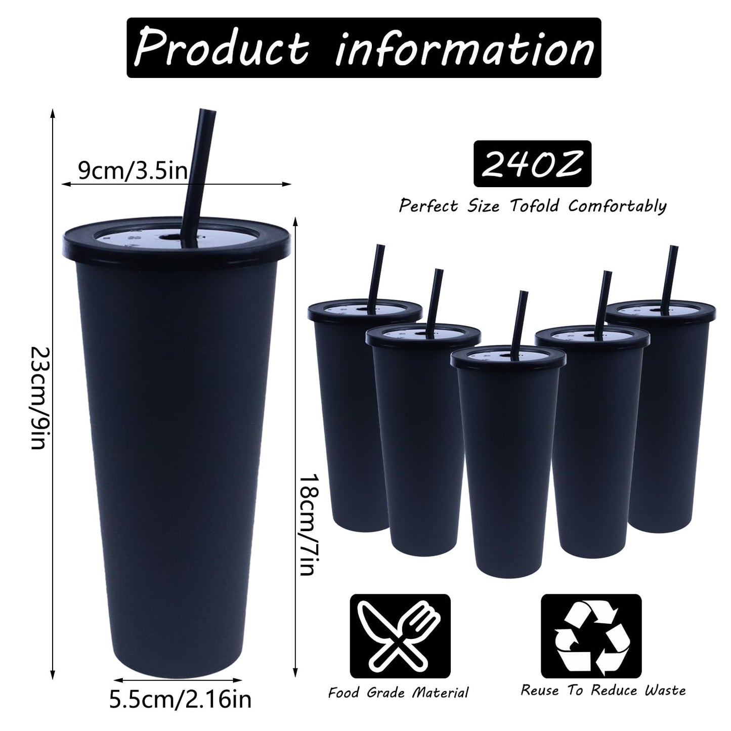 Ahongwenxi 30 Pack Halloween Black Plastic Cups with Lids and Straws, 24 oz Disposable Plastic Tumblers Iced Coffee Cups Travel Mug Cup for Juices Birthday Bachelorette Party Wedding (Black,24 oz)