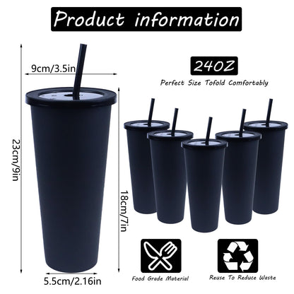 Ahongwenxi 30 Pack Halloween Black Plastic Cups with Lids and Straws, 24 oz Disposable Plastic Tumblers Iced Coffee Cups Travel Mug Cup for Juices Birthday Bachelorette Party Wedding (Black,24 oz)