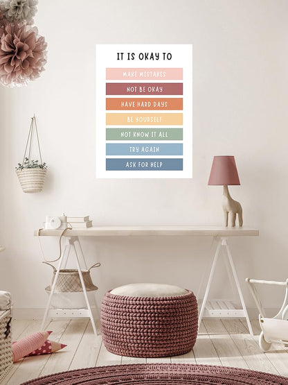 uoyien Growth Mindset Mental Health Posters Boho Classroom Playroom Therapy Office Decor Affirmations Quotes Canvas Wall Art Kids Educational Prints For Calming Corner Decoration 16x24in Unframed