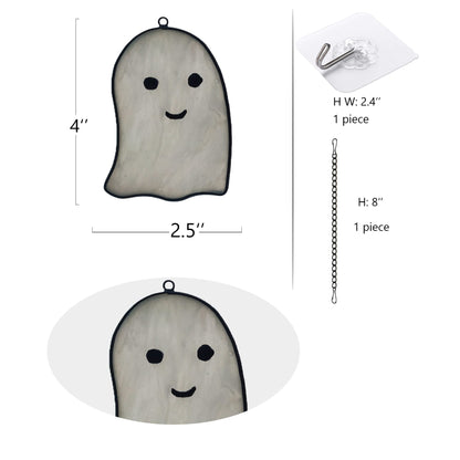 BOXCASA Ghosts Stained Glass Window Hangings,Funny Ghosts Stained Glass Suncatcher Gifts for Girls Boys Women Kids, Cute Ghosts Decor Halloween Ornament for Window,Set of 2