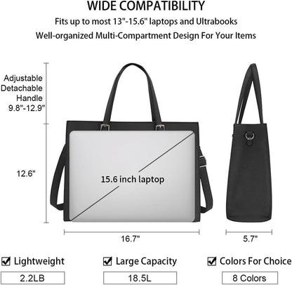 Laptop Bag for Women Waterproof Lightweight Leather 15.6 Inch Computer Tote Bag Business Office Briefcase Large Capacity Handbag Shoulder Bag Professional Office Work Bag Black