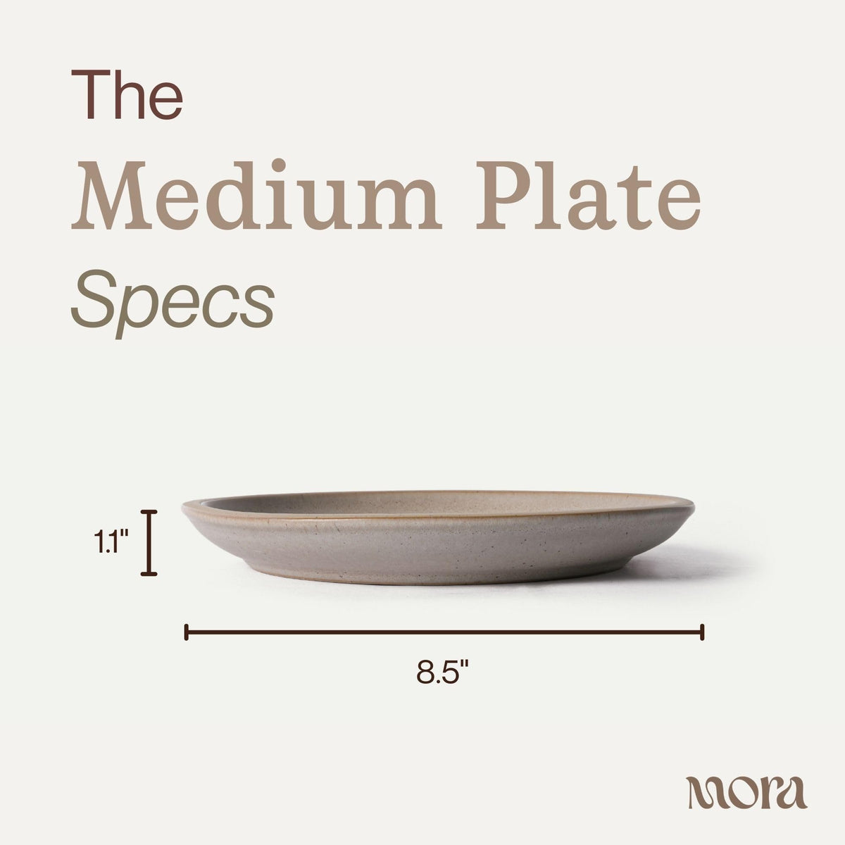 MORA Medium Plates Set of 4, 8.5 inch Ceramic Pottery Salad Plates - Microwave, Oven and Dishwasher Safe - Mushroom