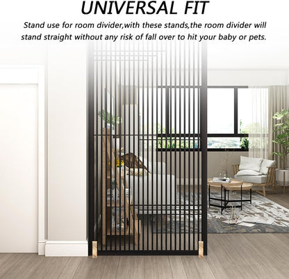 4pcs Folding Room Divider Stand,Wooden Room Divider Stand with Screws,Folding Privacy Screen Holder, Room Screen Holder Feet Partition for Hotel Home Office (Wood)