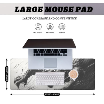 Werewolf Mouse Pad Wolf Howling Fantasy Black White Anime Extended Mousepad Waterproof Stitched Edges Rubber Base Non-Slip Deskmap Computer Keyboard Mat 31.5x11.8 in