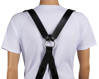 JAY-PEE Firefighter Leather Suspenders with Loop Attachment - Full Grain Black Leather, 4-Point Connection Adjustable Straps