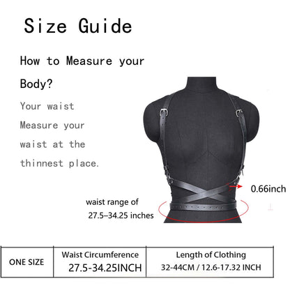Gothic Leather Waist Harness Belt for Women - Adjustable Chest Vest Body Harness Chains Top for Party, Nightclub, Dating (black)