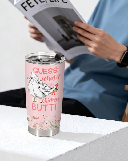 34HD Funny Chicken Tumbler 20oz with Lid, Guess What Butt Insulated Stainless Steel Coffee Travel Mug, Cute Nuggets Farmhouse Hen Gifts for Women, Rooster Lovers