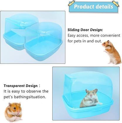 Hamiledyi Hamster Bathtub Dwarf Hamster Bathroom Sand Bath Container Chinchilla Sauna Room Plastic Sand Bath Box House for Gerbils Hedgehog Mice or Other Small Pets Animals(Blue,Large Size)