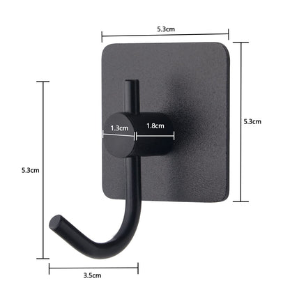 VAEHOLD 6 Pack Adhesive Wall Hooks, Heavy Duty Sticky Holder Aluminum Towel Hooks for Hanging Coat, Hat, Key, Clothes, Closet Hook Wall Mount for Kitchen, Bathroom, Office (Black)