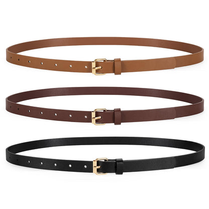 TRIWORKS 3 Pack Women Skinny Leather Belt for Jeans Pants Dress Ladies Thin Waist Belt with Gold Buckle