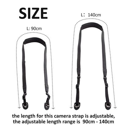 MUZIRI KIINOKOO Camera Strap Genuine Leather with Nylon Belt - Adjustable Shoulder Neck Strap Comes with Triangular Rings for Most of Digital Cameras- Length 90cm to 140cm - Black