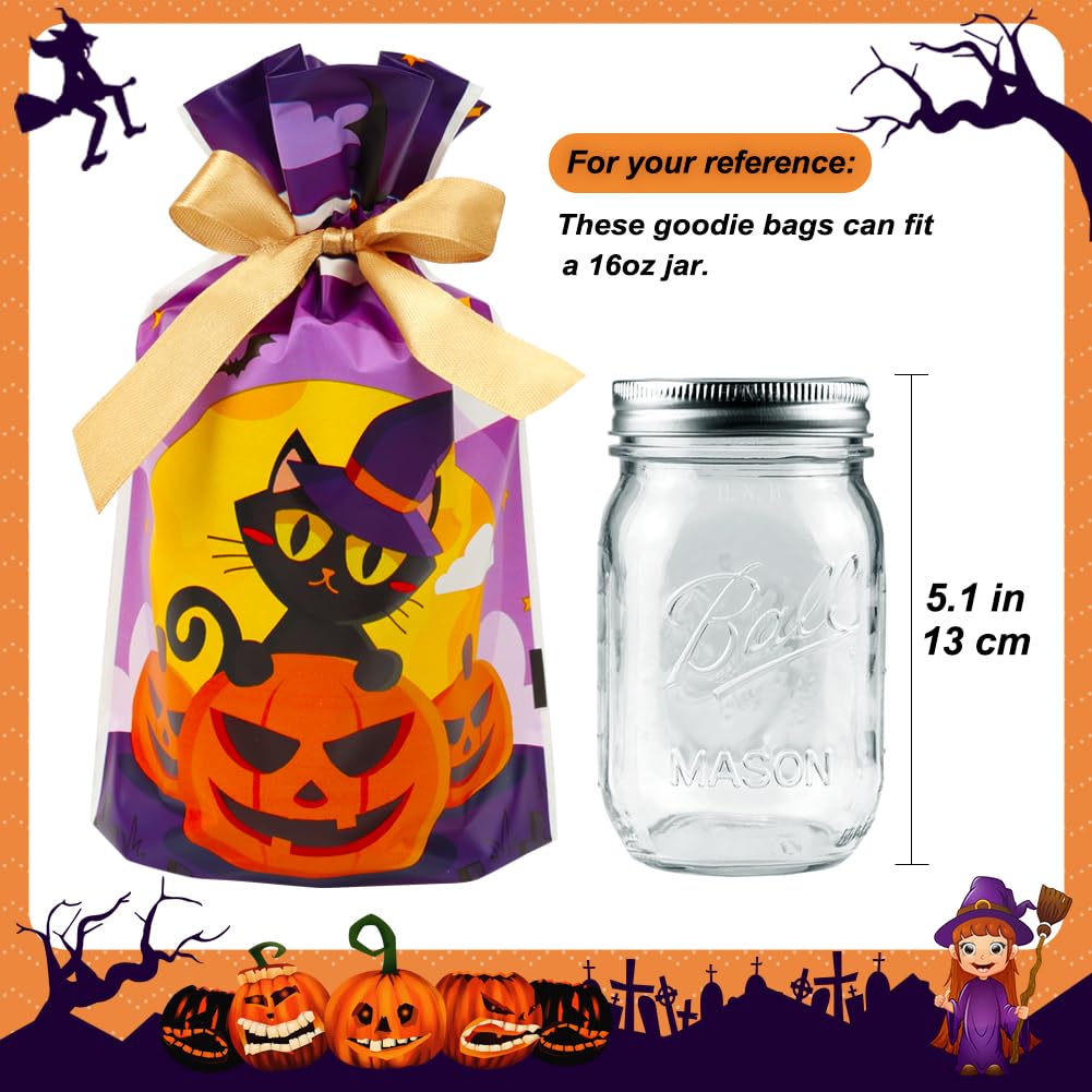 HRX Package 50pcs Halloween Treat Bags, 5.8x9x2.4 inch Drawstring Candy Goodie Bags for Trick or Treat