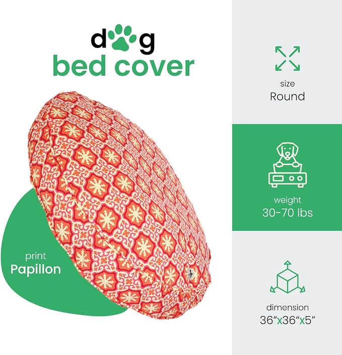 Molly Mutt Medium to Large Dog Bed Cover - Papillon Print - Measures 36” x 5’’ - 100% Cotton - Durable - Breathable - Sustainable - Machine Washable Dog Bed Cover