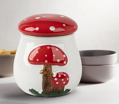 dgudgu Airtight Cookie Jar Mushroom Cookie Jar With Lid Ceramic White Cookie Jars for Kitchen Counter Large Cookie Container Storage For Kitchen Counter