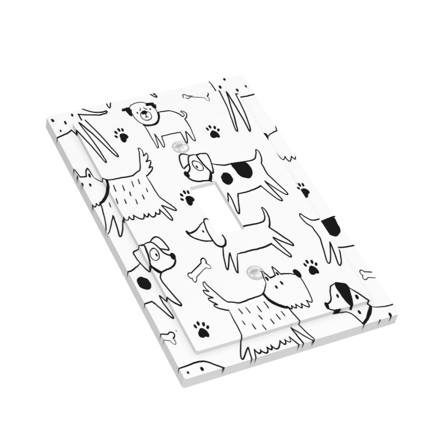 Dog Puppy Animal Black White 1 Gang Light Switch Plate Cartoon Pets Decorative Single Toggle Wall Plate Cover Electrical Switchplate Faceplate for Kawaii Pet Puppy Bathroom Bedroom Room Decorate