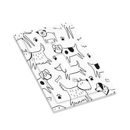 Dog Puppy Animal Black White 1 Gang Light Switch Plate Cartoon Pets Decorative Single Toggle Wall Plate Cover Electrical Switchplate Faceplate for Kawaii Pet Puppy Bathroom Bedroom Room Decorate