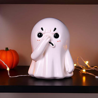 PlivBloom Holding Nose Ghost Figurine – Funny Halloween Ghost Statue for Bathroom or Shelf Decor, Spooky Knick Knacks, Cute Resin Desk Figurines, Ghost Decorations and Quirky Home Gifts (White)