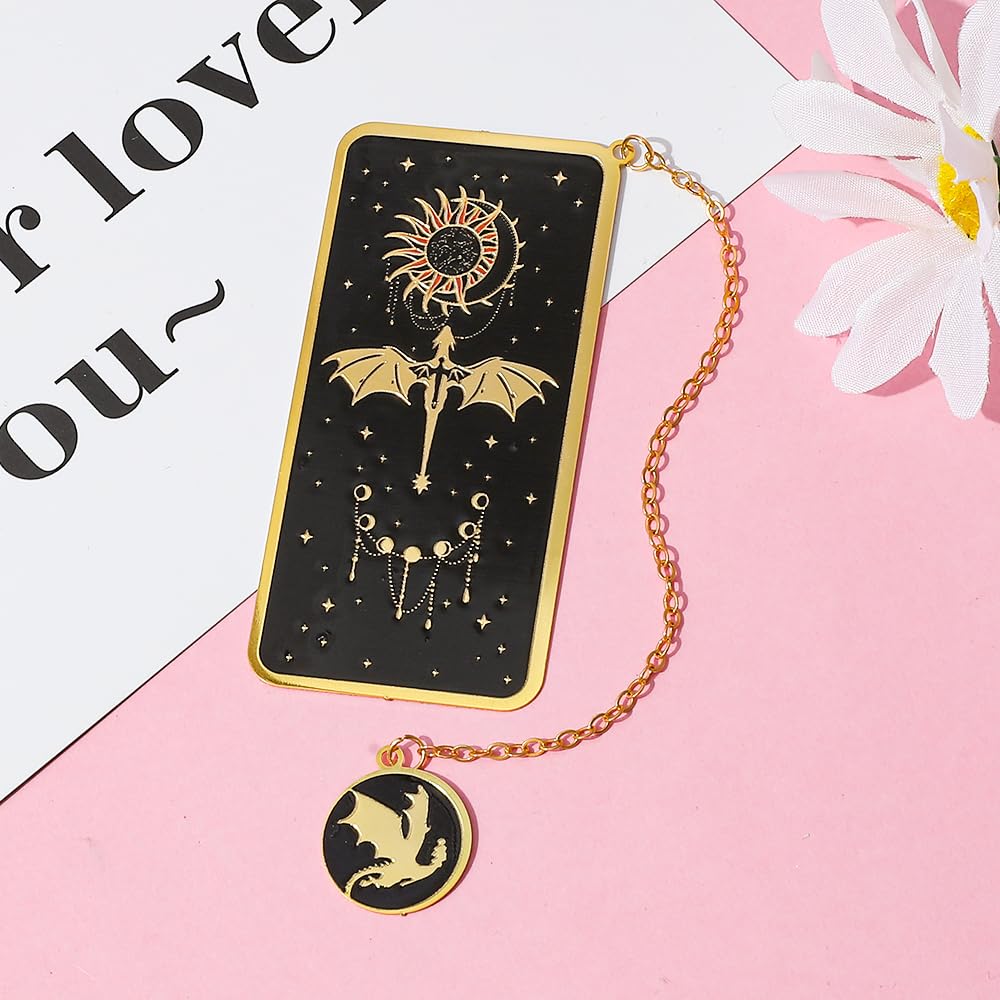 Fantasy Fourth Wing Dragon Bookmark - Cute Metal Bookmark Combines Dragons, Swords, Glow-in-The-Dark Feathers Elements, a Collectible Gift for Novel Fans Book Lover(2pcs Style B)