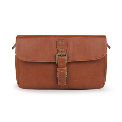MegaGear MG1525 Leather Camera Messenger Bag for Mirrorless, Instant and DSLR Cameras - Light Brown, Compact,LightBrown