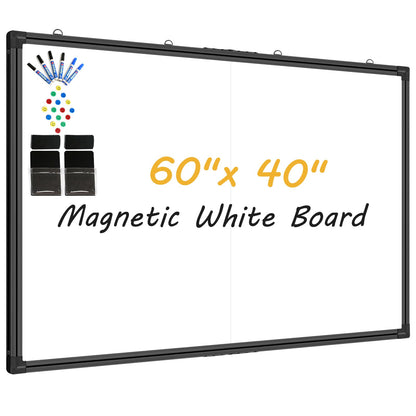 Offi-eqp 60"X40" Large Magnetic Whiteboard for Wall - Non-Glare Coated Surface, Heavy-Duty Hanging Dry Erase Board with Black Aluminum Frame for Office, Classroom & Home (Full Accessory Kit Included)