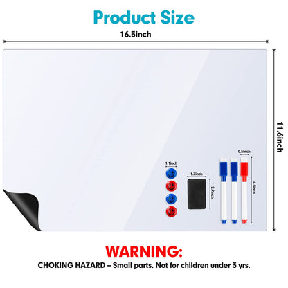 Magnetic Whiteboard for Refrigerator 2 Pack, 16x12 Inch Fridge Dry Erase Board with 3 Markers, Eraser & Magnets - Kitchen Menu Planner, Grocery List Organizer (White, 12×16inch)