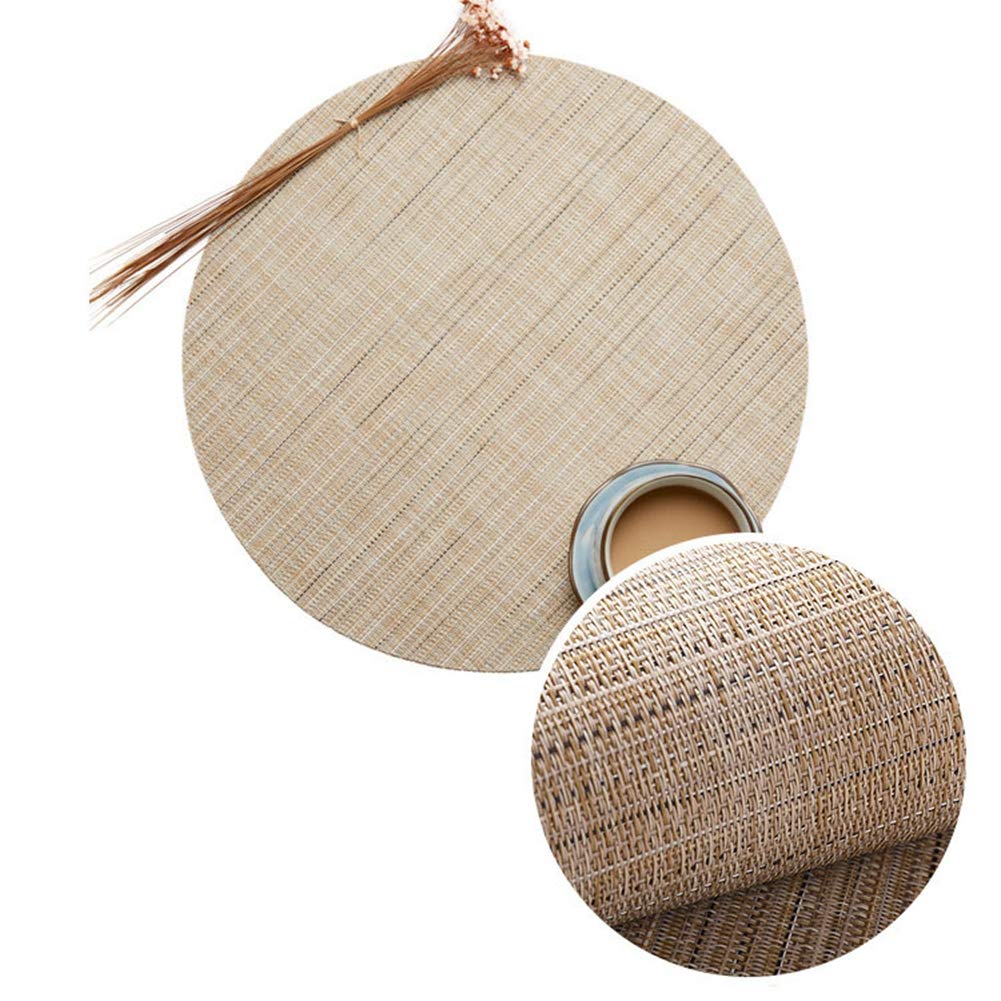 LivebyCare Round Placemats Set of 4 Woven Table Mats Washable Non-Slip Place Mats 13.8 Inch for Christmas Decoration Home Wedding Party,Beige