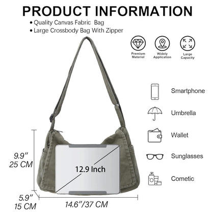 Huwzder Canvas Messenger Bag Large Satchel Bag Travel Hobo Bag Casual Tote Shoulder Bag for Women and Men (Black)