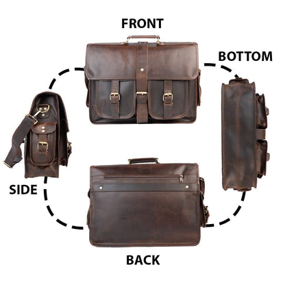URBAN DEZIRE 16 inch Leather Messenger Bag Brown Vintage Satchel Genuine Laptop Computer Office Shoulder Handmade Briefcase for Men