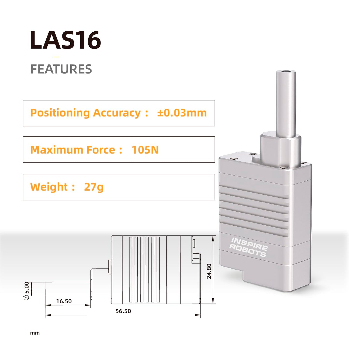 INSPIRE ROBOTS LAS High Precision Micro Linear Servo Actuator,Stroke 16mm,Force7.1lbs(31.5N), Drive&Control Integrated| for Robotics,Industrial Automation,Biomedical Instrument,Education|LAS16-101D