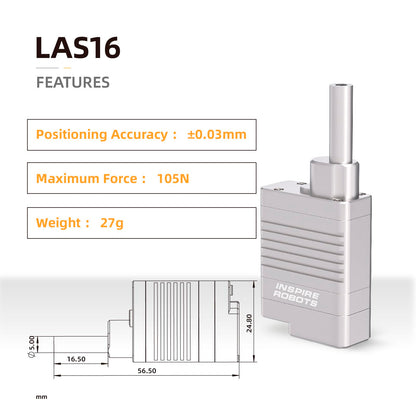 INSPIRE ROBOTS LAS High Precision Micro Linear Servo Actuator,Stroke 16mm,Force 7.9lbs(35N), Drive&Control Integrated| for Robotics,Industrial Automation,Biomedical Instrument,Education|LAS16-081D