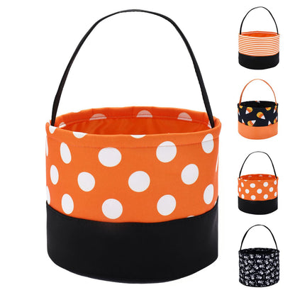 Halloween Candy Basket for Kids, Trick or Treat Bucket Boo Spooky Small Baskets for Girls/Boys Gift Baskets (Polka Dot)