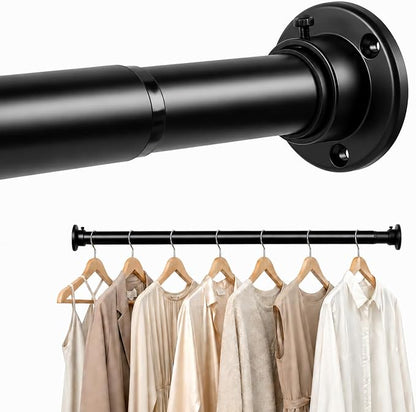 Closet Rod Adjustable 17 to 98 Inch, 1-1/4” Diameter, Closet Rods for Hanging Clothes, Stepless Metal Heavy Duty Hanging Rod for Closet Wardrobes Laundry RV (Black)
