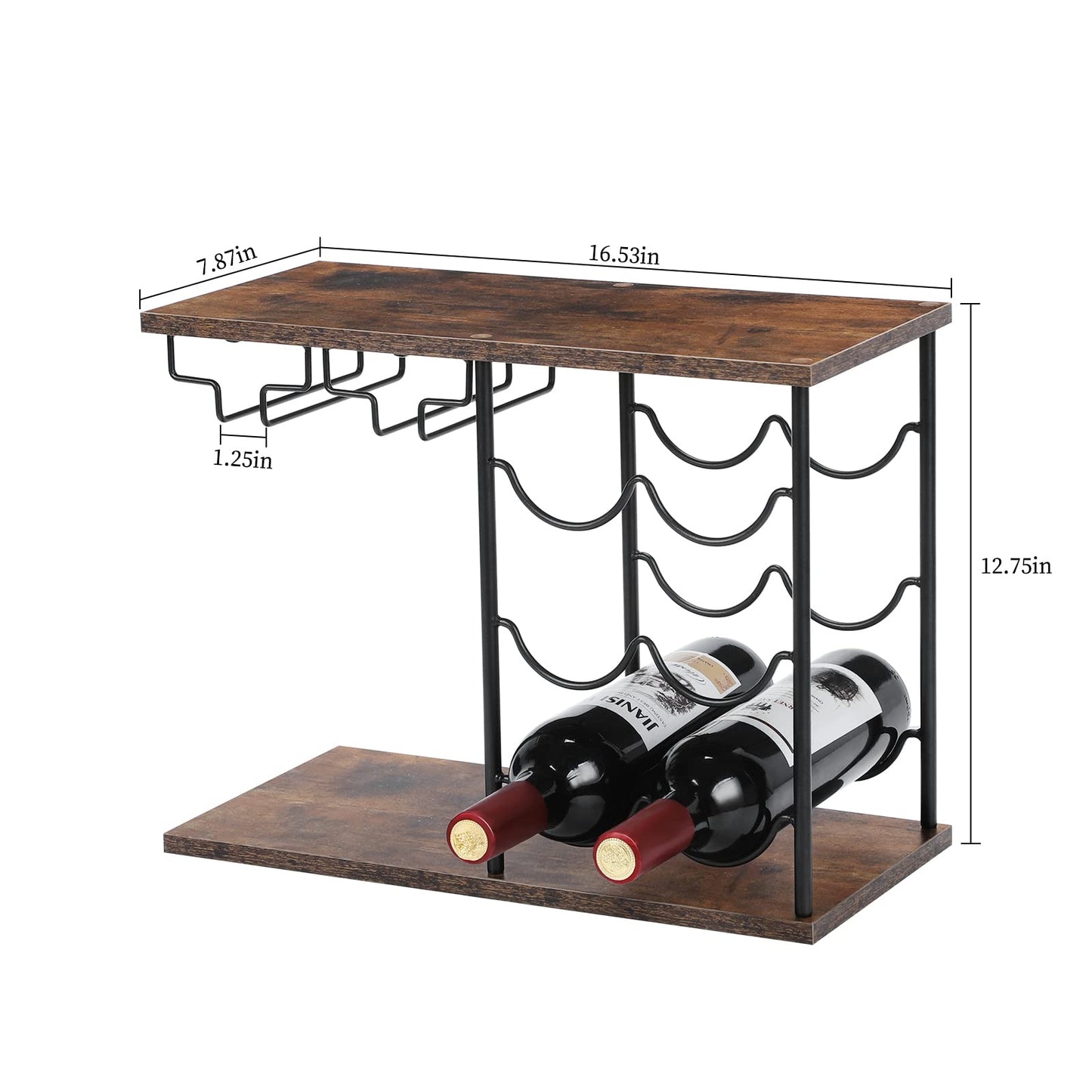 MOOACE Countertop Wine Rack, Wine Bottle Rack with Glass Holder