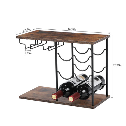 MOOACE Countertop Wine Rack, Wine Bottle Rack with Glass Holder