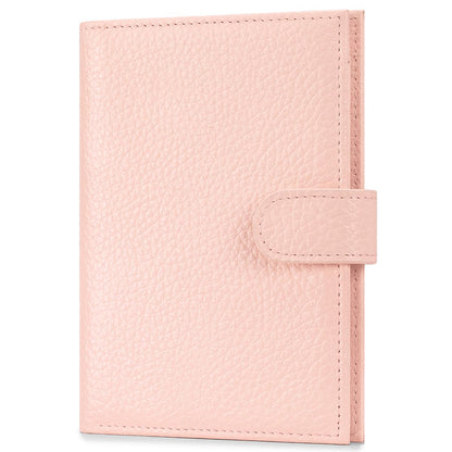 FREYAMIRA Passport Holder for Travel Women RFID Blocking Genuine Leather Passport Wallet with Card Slots, Zipper Coins Pocket, Cash Holder, Pink
