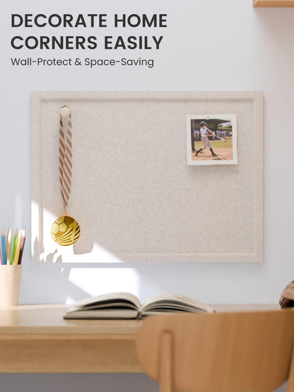 Fluxynara Foldable Cork Board Alternative, Felt Bulletin Board 23.6" x 17.5" Oatmeal Frame with 12 Adhesive Tabs, Pin Board for Home Office, Classroom, Entryway, Kitchen Wall Decor—Oatmeal