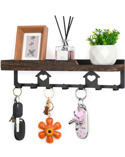 lucdnc Key Holder for Wall with Tray,Decorative 7 Metal Hooks and Paulownia Wood Shelf,Entryway Organizer for Mail,Keys,Sunglasses -Wall Mounted Key Hooks for Office Home Decor Key Rack