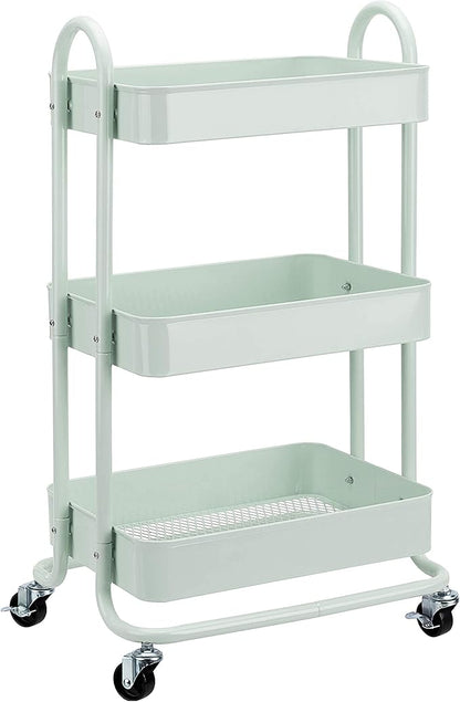 Amazon Basics 3-Tier Metal Rolling Utility Cart, Storage Organizer, Multi-Functional Kitchen Island Cart, Portable Shelving Unit with Caster Wheels, Mint Green