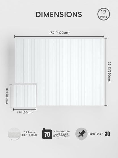 Bumusty Large Cork Board Alternative-48 x 36" Felt Bulletin Board Tiles, with 30 Pushpins, 70 Adhesive Tabs, Fine-Stripe 12-Pack, Cork Boards for Office Push Pin Board Felt Board-Cold White
