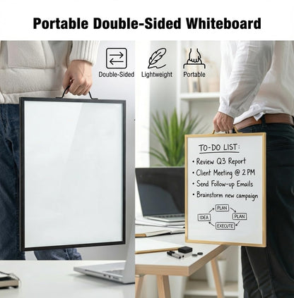 Lulu Office Magnetic Dry Erase Board 12x16 with Handle, Double Sided Portable Gold Whiteboard for Home, Office, School & Kitchen, Includes Weekly & Monthly Magnetic Planner Sheets