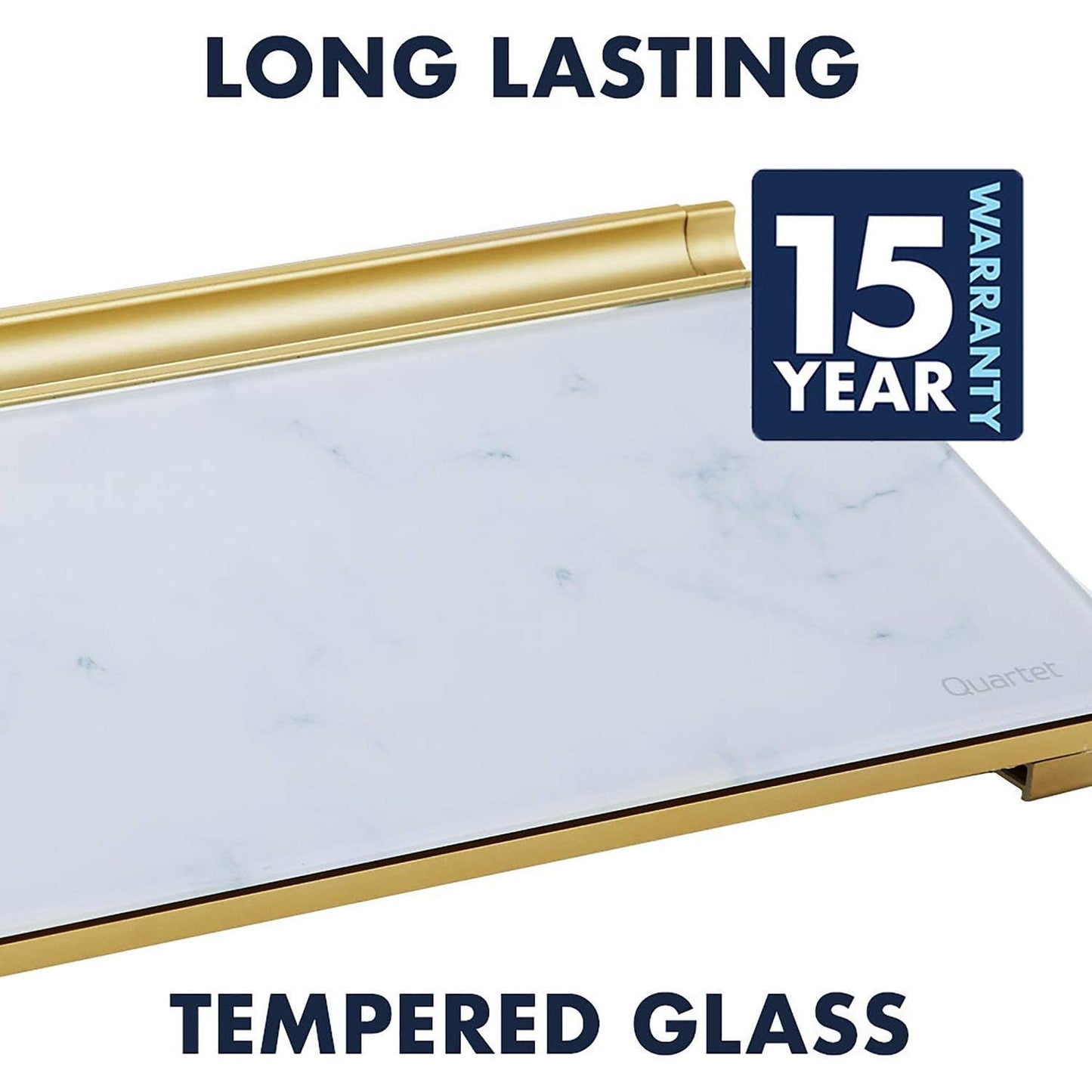 Quartet Glass Dry Erase White Board 18"W x 6"H, Compact Desktop Whiteboard with Storage Drawer, Marble (GDP186M)