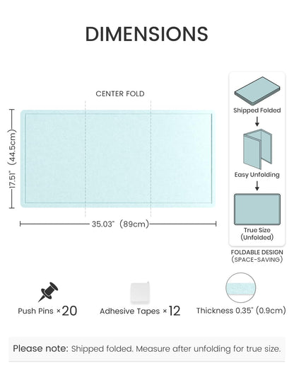 Fluxynara Bulletin Board, 35" x 17.5" Cork Board Alternative with 12 Safe Removable Adhesive Tabs, Foldable Felt Pin Board for Home Office, Classroom, Bedroom,Entryway for Walls—Aqua Blue